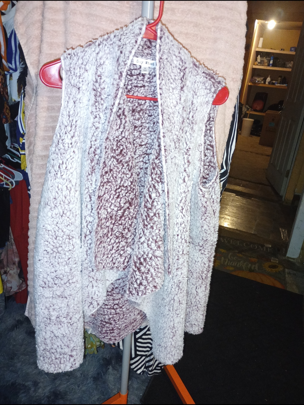 Say What? Women's Pink Sherpa Open Front Vest